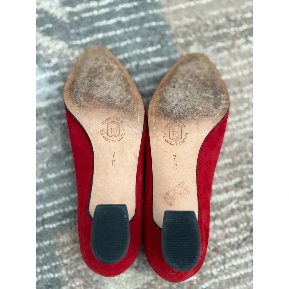 Classiques Entier Red Suede Pumps 7C Made in Italy Leather Vintage Heels